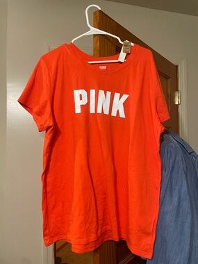 Victoria's Secret PINK Crewneck Tee in Bright Orange with White Logo